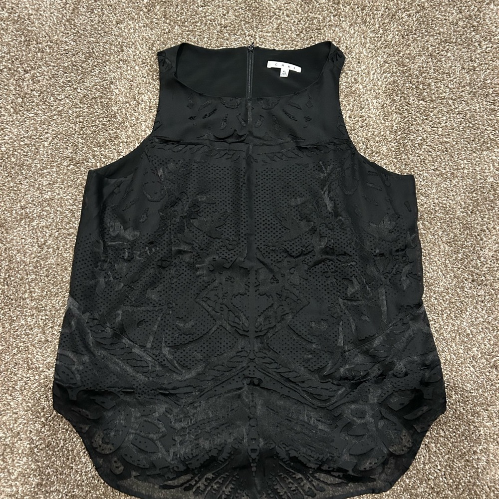 CAbi Black Textured Floral Sleeveless Blouse
